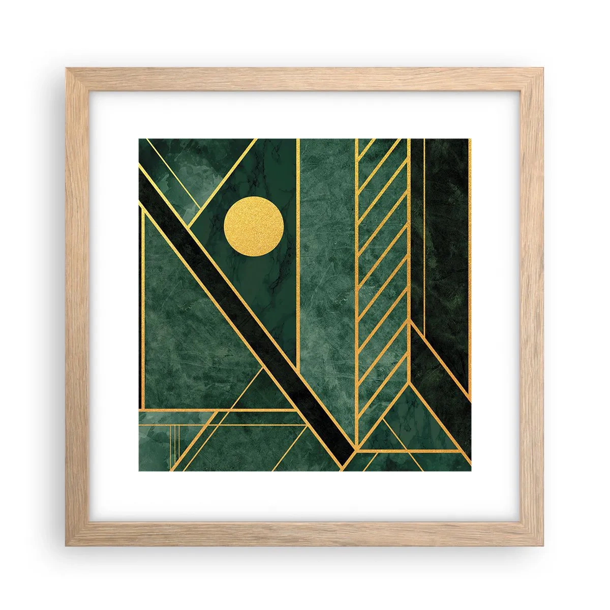 Plagát v ráme zo svetlého duba - Dynamika zlata a lazuritu - 30x30 cm