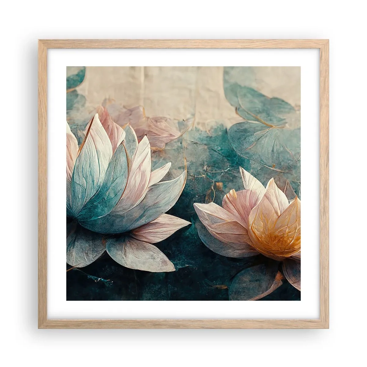 Plagát v ráme zo svetlého duba - Hviezdy a jazero - 50x50 cm