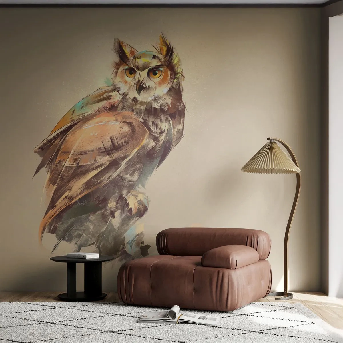 Fototapeta Standard Eco - Najmúdrejšia sova - potvrdí to aj les - Sova, Vták, Abstrakcia - 200x140 cm