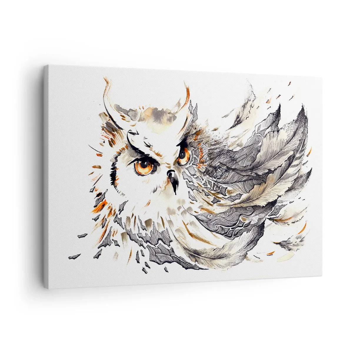 Obraz na plátne - Sova s mystickým perím v umeleckej akvarelovej podobe - 70x50cm - Prišla zo sveta kúziel - Moderná nástenná dekorácia do obývacej izby a spálne ARTTOR