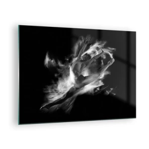 Obraz na skle - Čierna a biela silueta tanečnice v dynamickom pohybe - 70x50cm - Zastavený za letu - Moderná nástenná dekorácia do obývacej izby a spálne ARTTOR