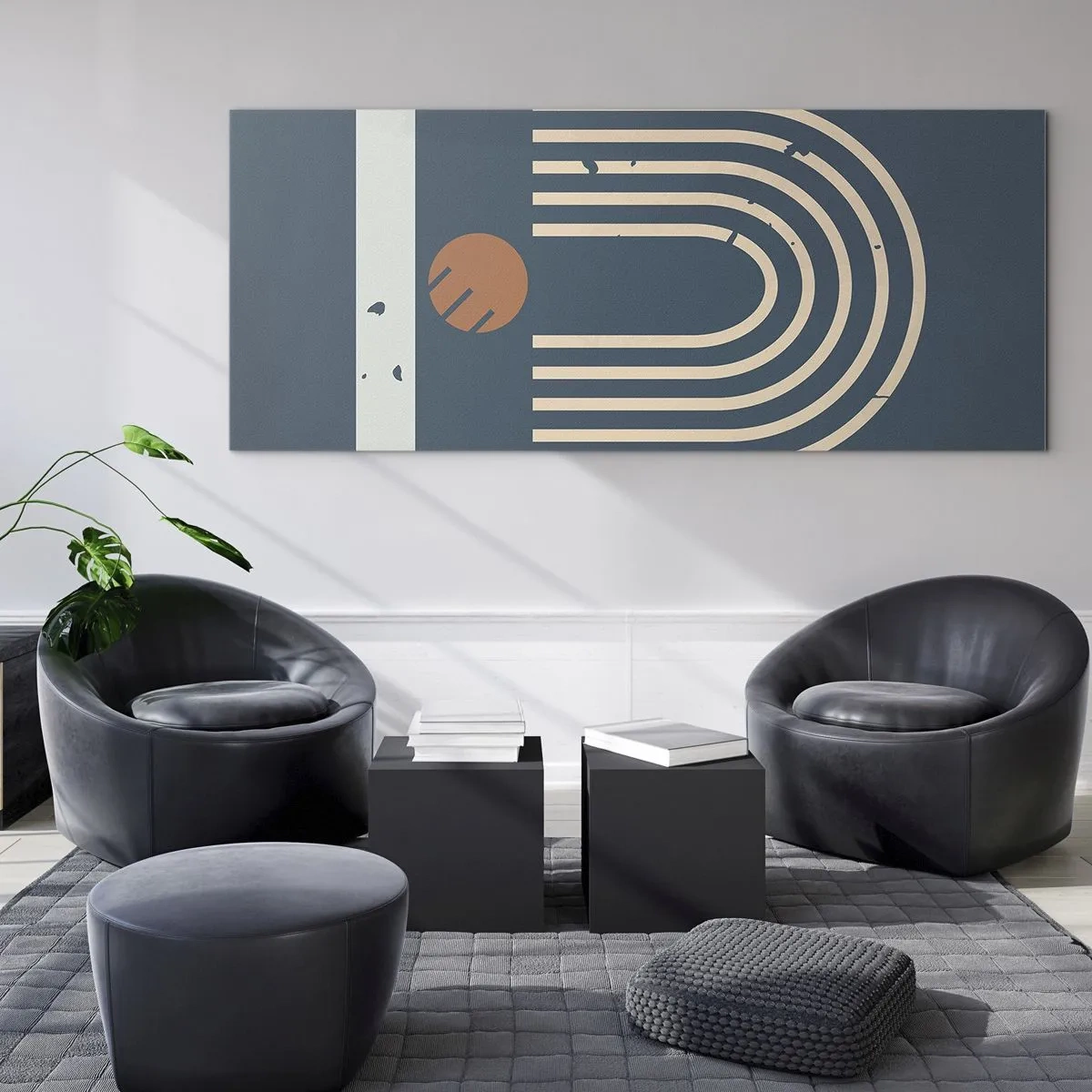 Obraz na skle - Geometria v námorníckej modrej - 100x40 cm