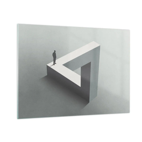Obraz na skle - Postava na geometrickej štruktúre v štýle optickej ilúzie - 70x50cm - A predsa je to možné - Moderná nástenná dekorácia do obývacej izby a spálne ARTTOR