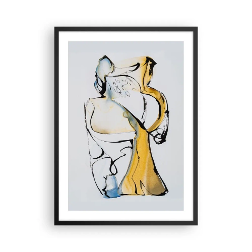Plagát v čiernom ráme - Abstraktná postava v čiernej, žltej a modrej farbe, vyjadrujúca pohyb a emócie. - 50x70cm - Sklenená abstrakcia - Moderná nástenná dekorácia do obývacej izby a spálne ARTTOR