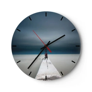 Nástenné hodiny - Minimalistický most vedúci k majáku na pozadí mora - 30x30cm - Stretnúť sa s nekonečnom - Moderná nástenná dekorácia do obývacej izby, kuchyne a spálne ARTTOR