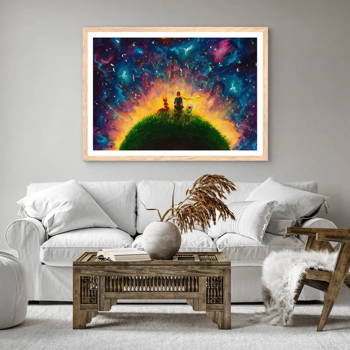 Plagát v ráme zo svetlého duba - Láska a priateľstvo - celý svet - 91x61 cm