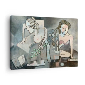 Obraz na plátne - Abstraktné postavy v symbolickej kompozícii s hlbokým významom - 70x50cm - Mozaika ducha a hmoty - Moderná nástenná dekorácia do obývacej izby a spálne ARTTOR