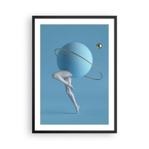 Plagát v čiernom ráme - Postava s planétou namiesto hlavy v surrealistickej kompozícii - 50x70cm - Šialenstvo planét - Moderná nástenná dekorácia do obývacej izby a spálne ARTTOR