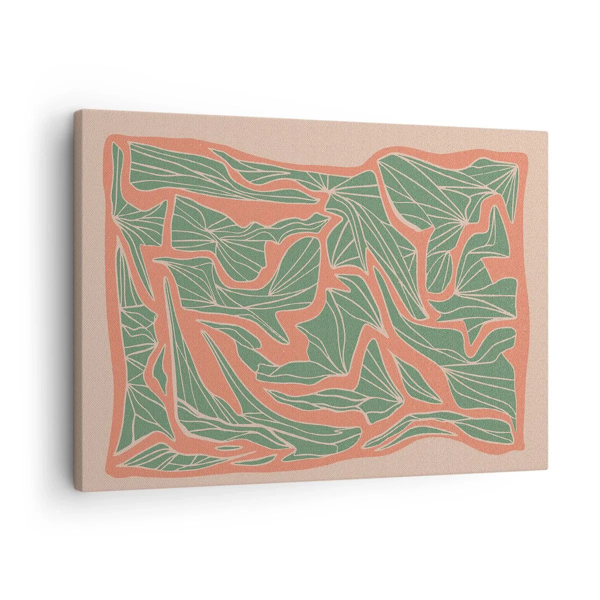 Obraz na plátne - Rastlinný vzor v odtieňoch zelenej a oranžovej - 70x50cm - Súboj koralov a zelene - Moderná nástenná dekorácia do obývacej izby a spálne ARTTOR