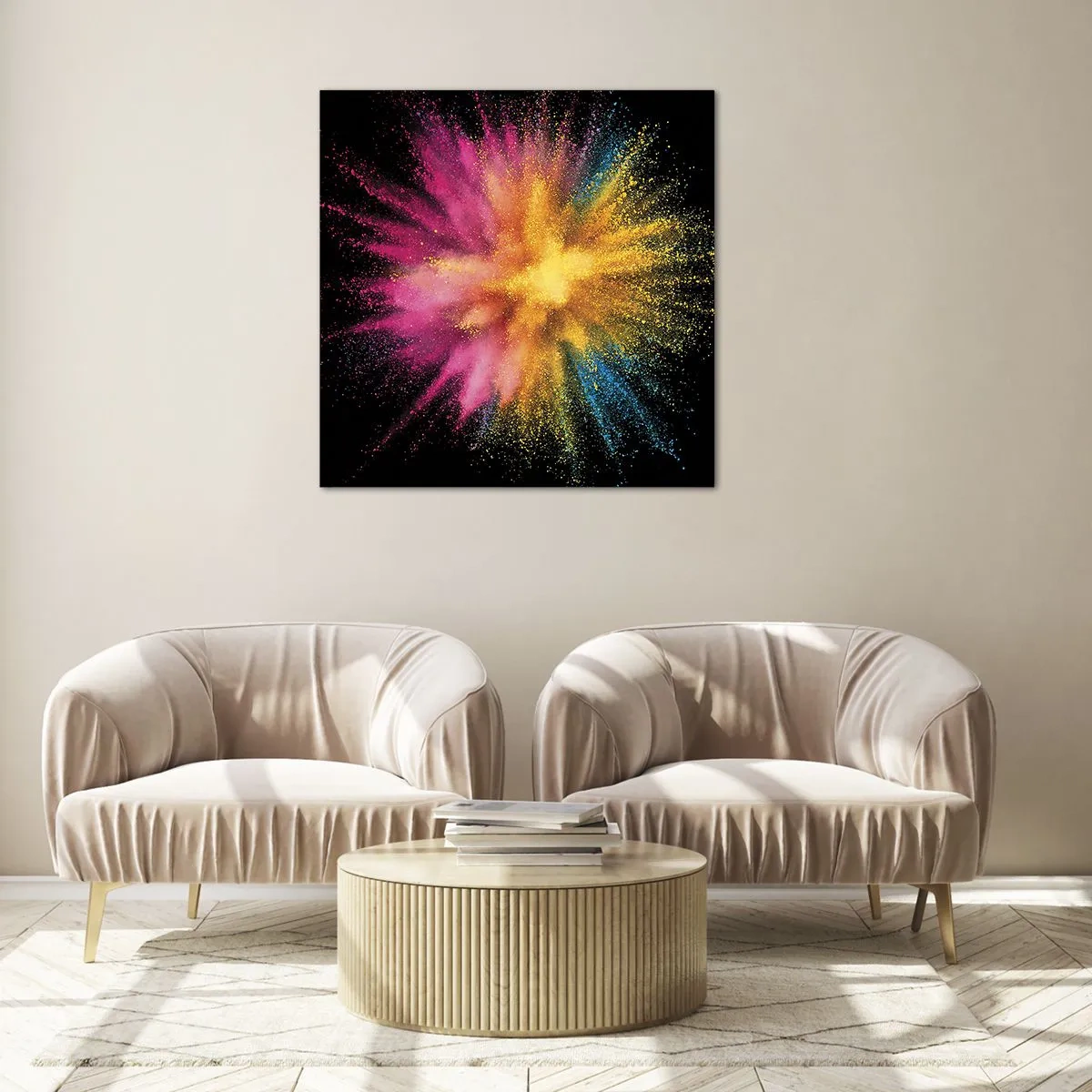 Obraz na skle - Zrodenie farieb - 70x70 cm