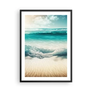 Plagát v čiernom ráme - Tyrkysové vlny narážajúce na zlatý piesok pláže - 50x70cm - Kľud oceánu - Moderná nástenná dekorácia do obývacej izby a spálne ARTTOR