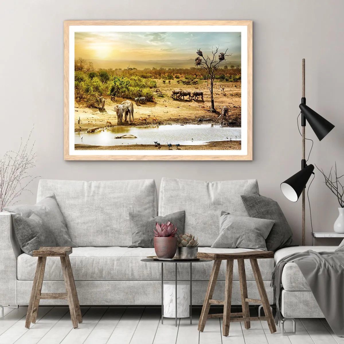 Plagát v ráme zo svetlého duba - „Z raja opäť pramenila rieka…“ - 91x61 cm