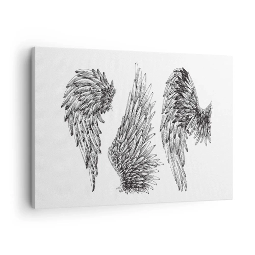 Obraz na plátne - Tri čiernobiele náčrty krídel v minimalistickom štýle. - 70x50cm - Aj ty sa môžeš stať anjelom - Moderná nástenná dekorácia do obývacej izby a spálne ARTTOR