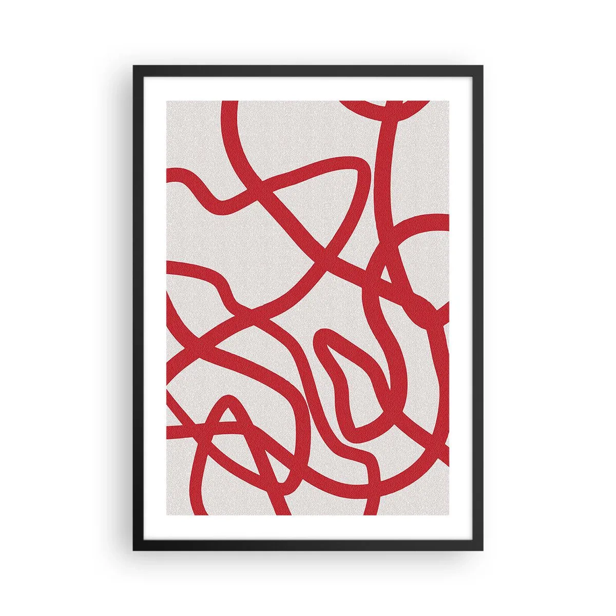 Plagát v čiernom ráme - Abstraktná kompozícia dynamických červených čiar na svetlom pozadí. - 50x70cm - Červené na bielom - Moderná nástenná dekorácia do obývacej izby a spálne ARTTOR