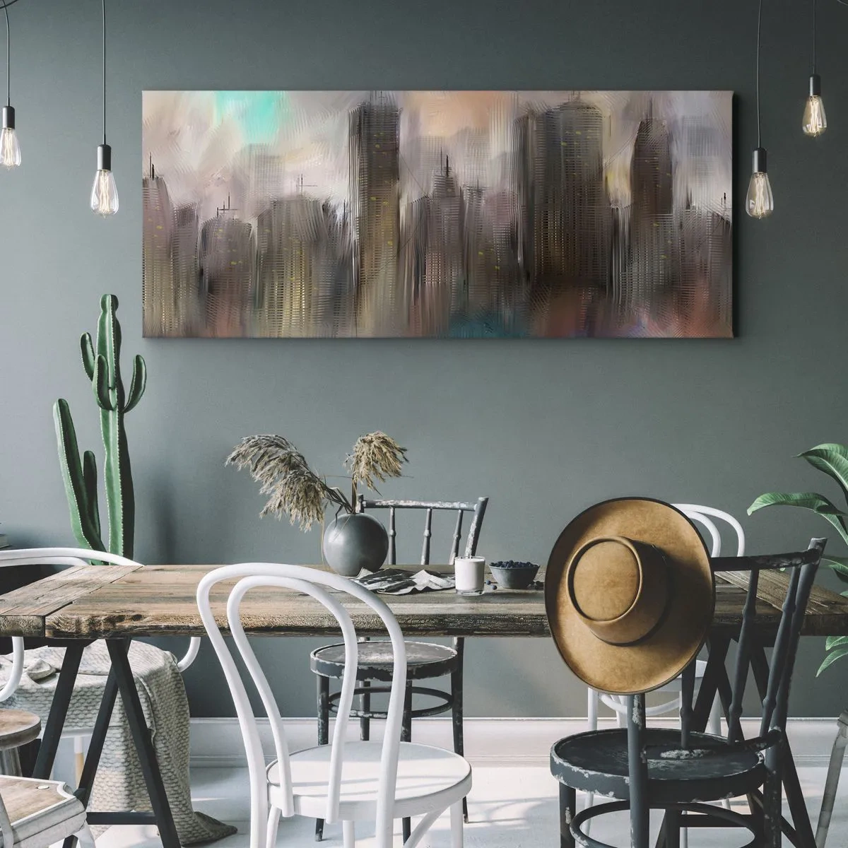 Obraz na plátne - Kompozícia z ocele, kameňa a hmly - 100x40 cm