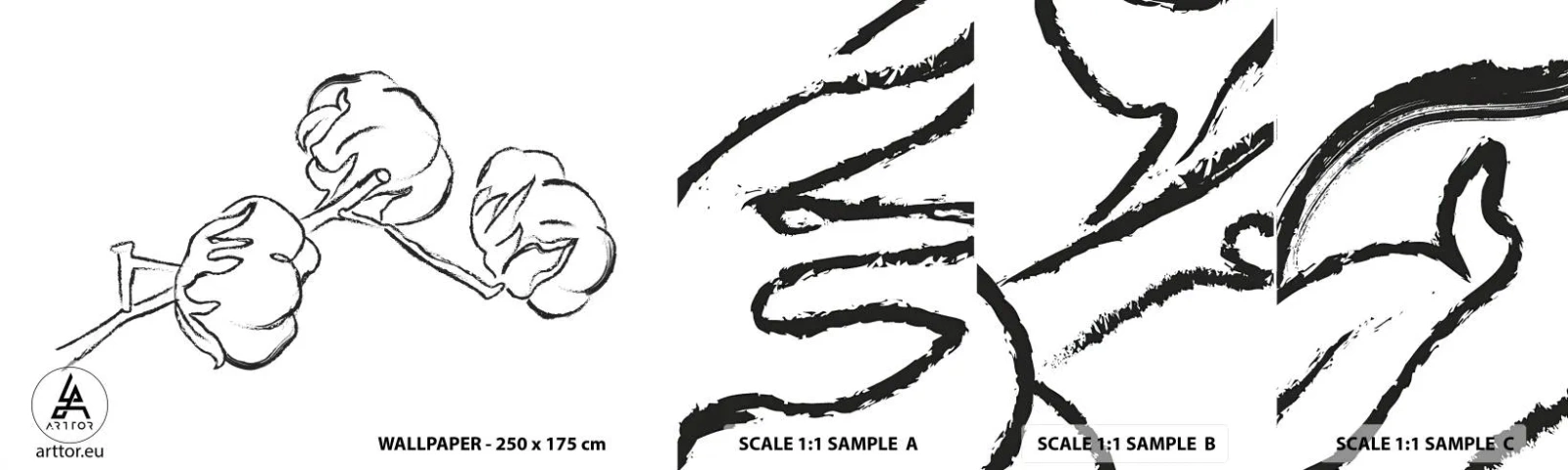 Vzorka samolepiacej fototapety Deluxe Sticker - Bavlnené páperie - Bavlna, Minimalizmus, Obrys - 100x30 cm