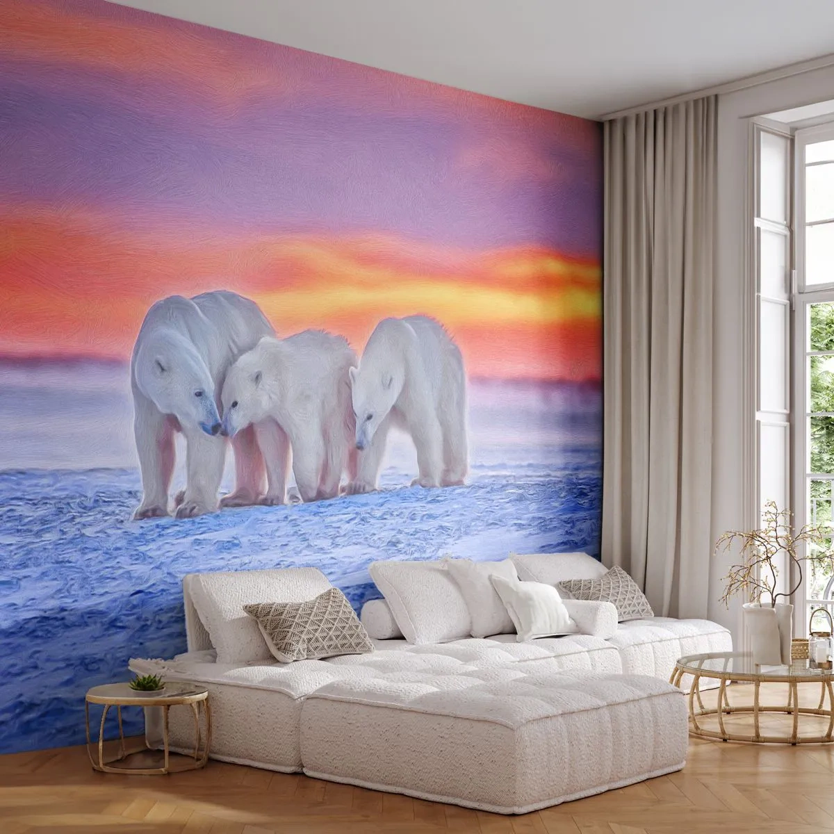 Samolepiaca Fototapeta Deluxe Sticker - Stačí rodinné teplo - Zvieratá, Ľadový medveď, Sneh - 250x175 cm