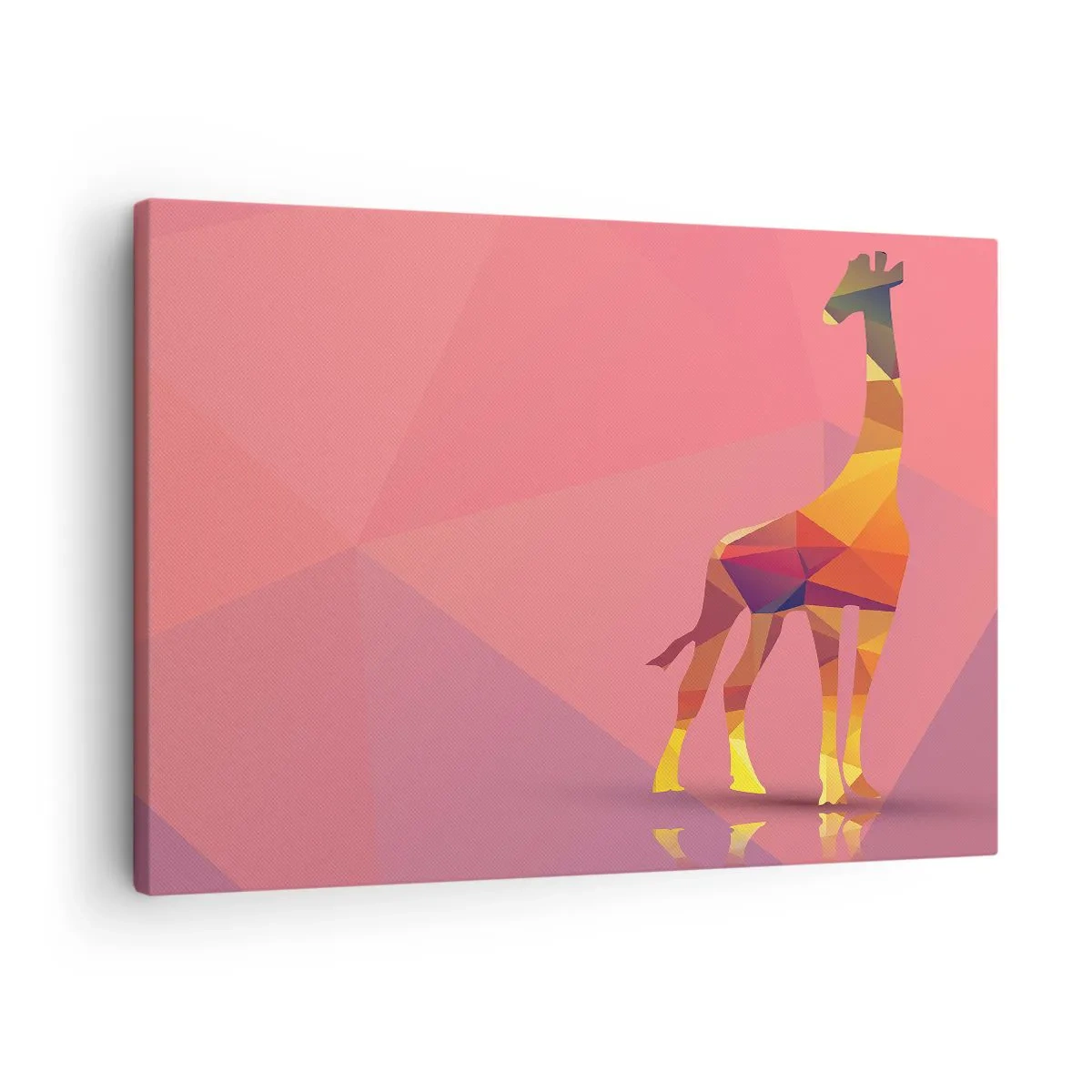 Obraz na plátne - Geometrická silueta žirafy v pastelových odtieňoch ružovej a žltej - 70x50cm - V farbách savany - Moderná nástenná dekorácia do obývacej izby a spálne ARTTOR