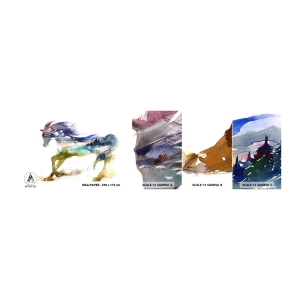 Vzorka samolepiacej fototapety Deluxe Sticker - Z lúky priamo do neba - Kôň, Abstrakcia, Krajina - 100x30 cm