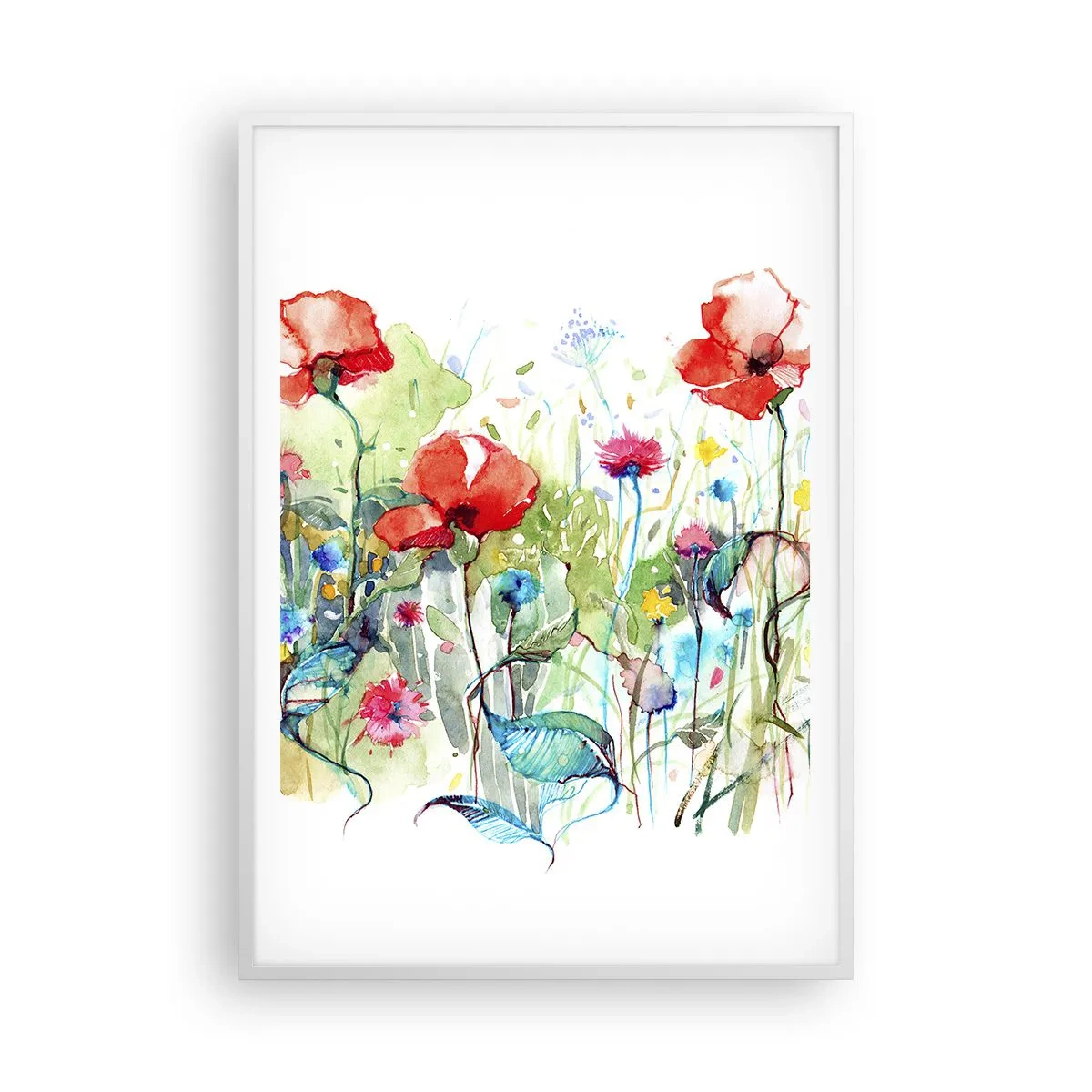 Plagát v bielom ráme - Kvitnúca lúka v máji - 70x100 cm