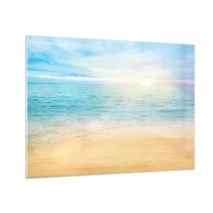 Obraz na skle - Slnečná pláž s azúrovým morom a oblohou - 70x50cm - Veľká modrá - Moderná nástenná dekorácia do obývacej izby a spálne ARTTOR