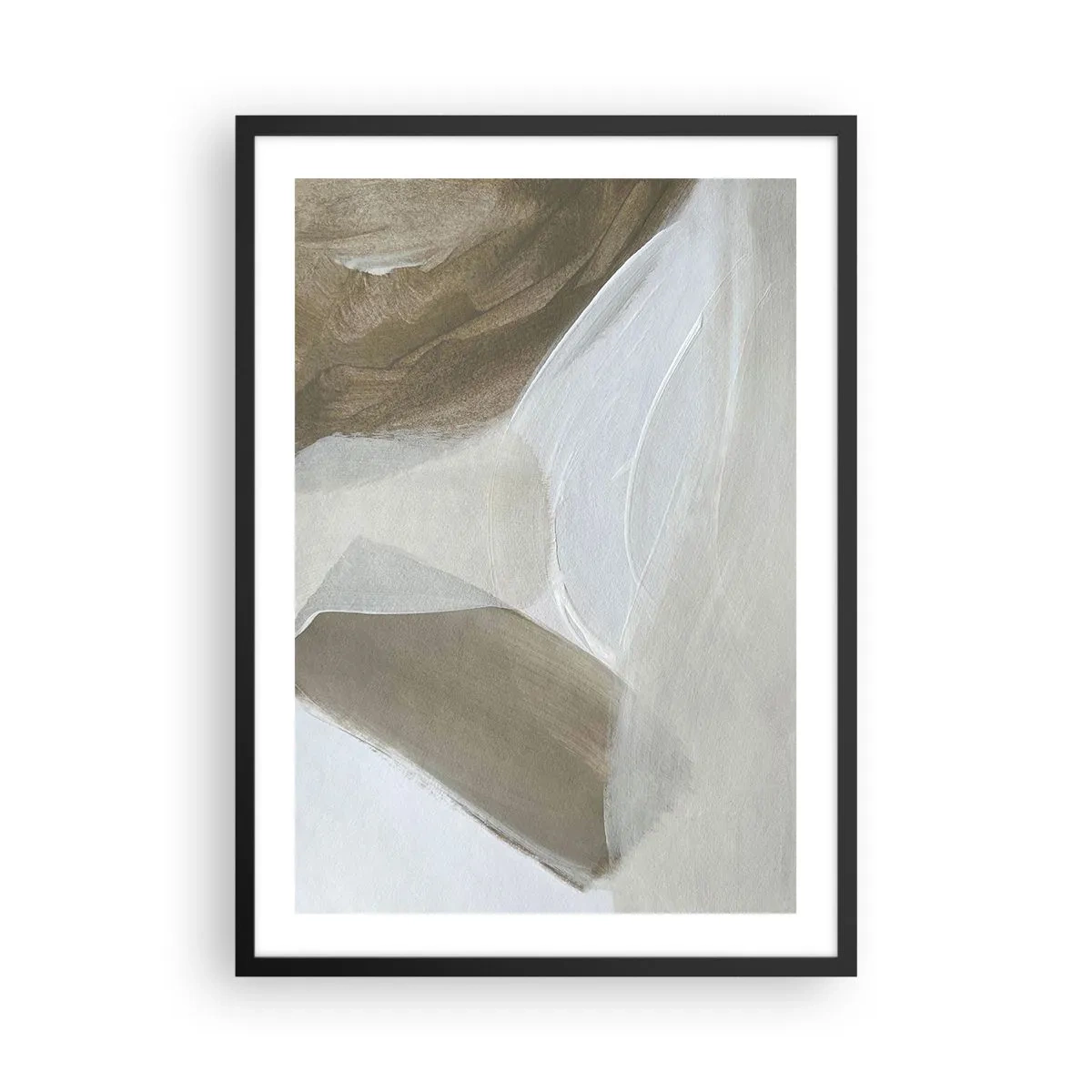 Plagát v čiernom ráme - Minimalistická abstrakcia v béžových odtieňoch - 50x70cm - Vlna bielej - Moderná nástenná dekorácia do obývacej izby a spálne ARTTOR