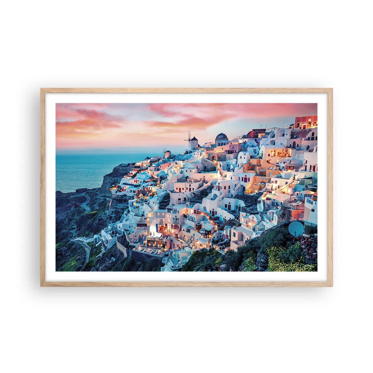 Plagát v ráme zo svetlého duba - Tvoja tučná grécka dovolenka - 91x61 cm