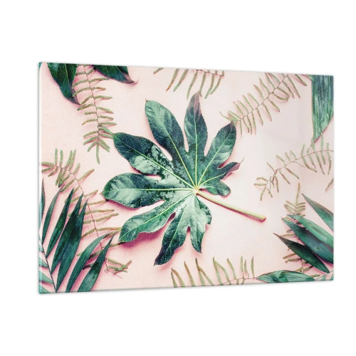 Obraz na skle - Štúdia zelenej na ružovom pozadí - 120x80 cm