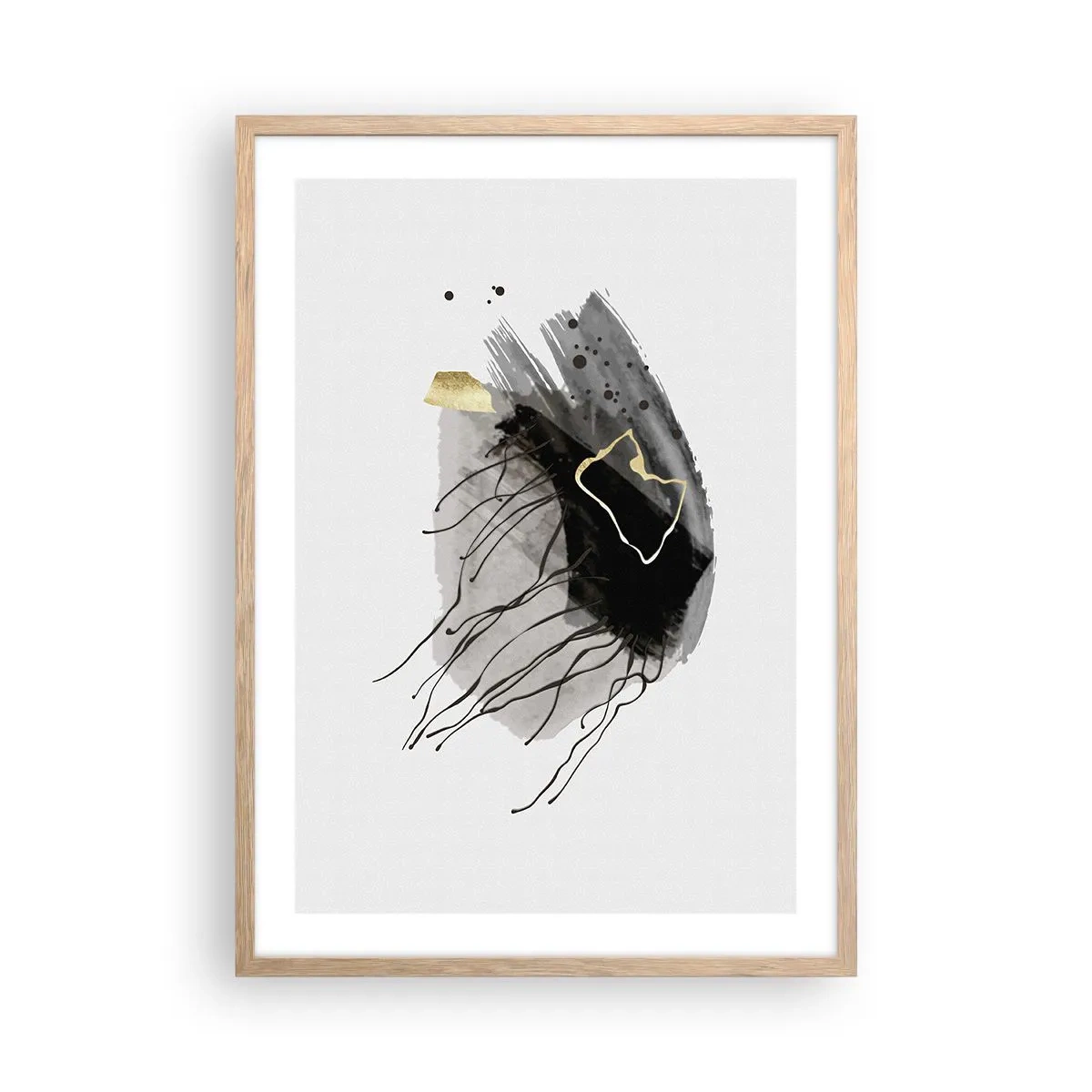 Plagát v ráme zo svetlého duba - V čiernej a zlatej - 50x70 cm