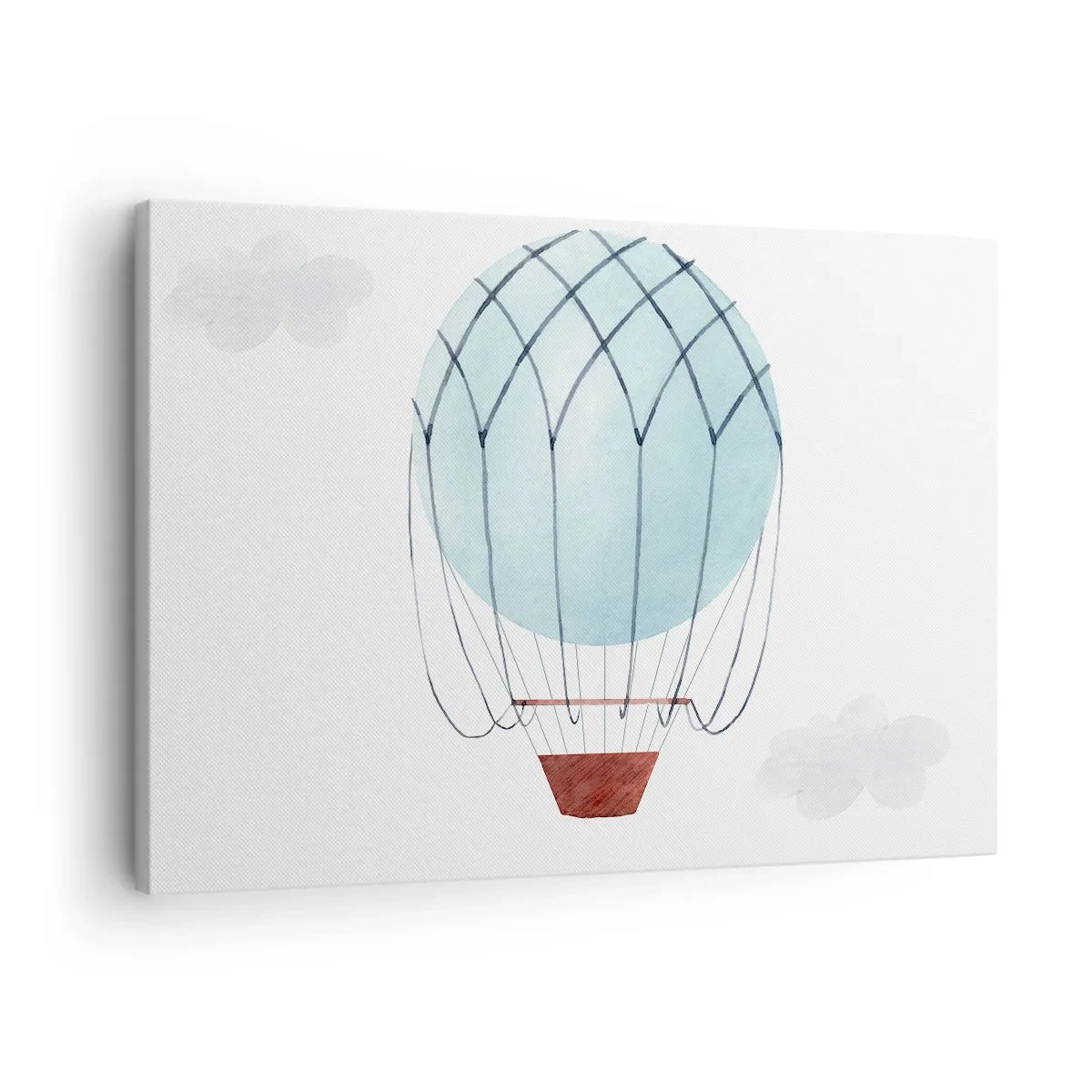 Obraz na plátne - Ručne maľovaný balón na pozadí jemných oblakov. - 70x50cm - Celý v oblakoch - Moderná nástenná dekorácia do obývacej izby a spálne ARTTOR