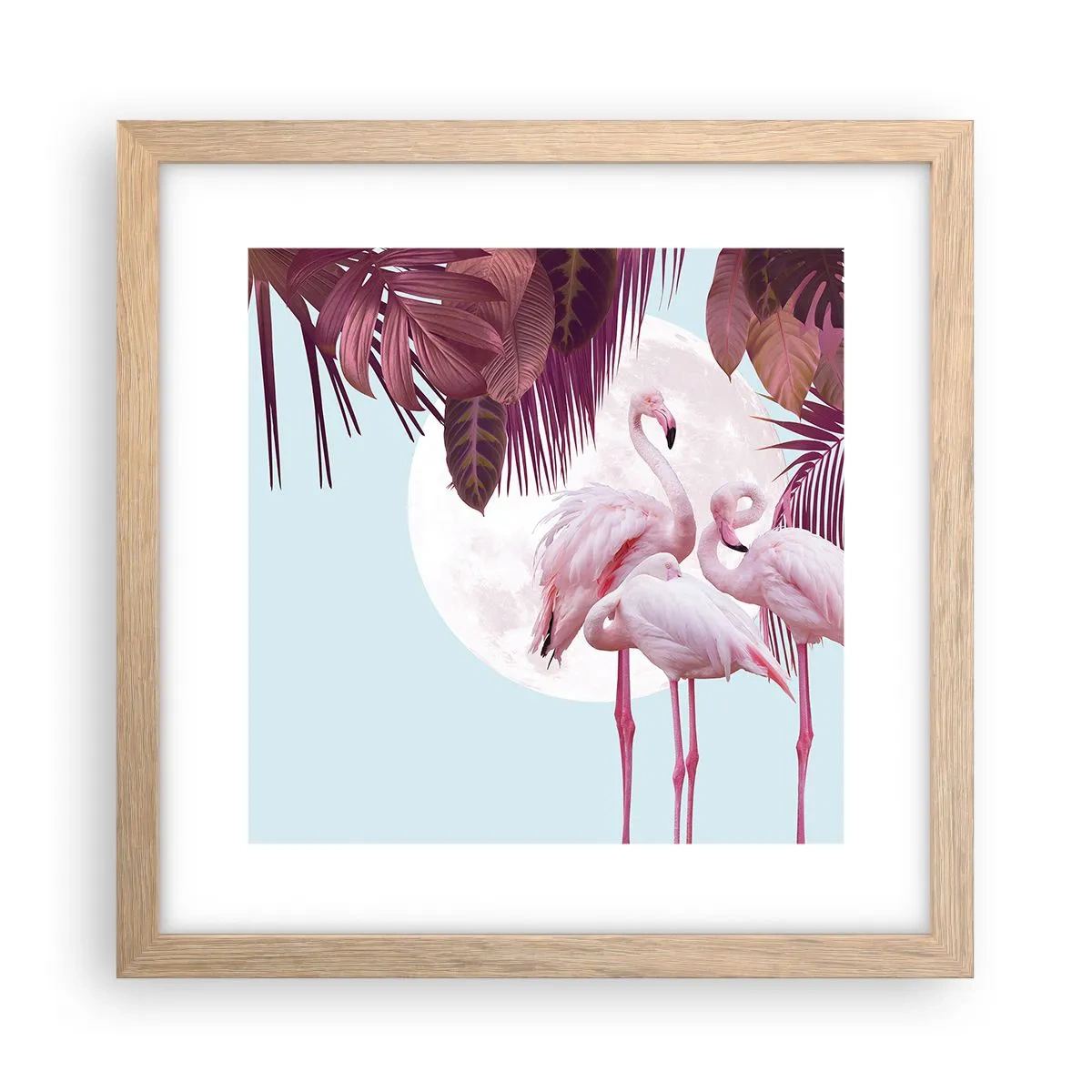 Plagát v ráme zo svetlého duba - Tri vtáčie grácie - 30x30 cm