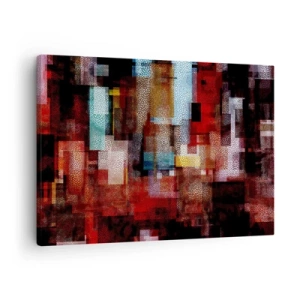 Obraz na plátne - Geometrická abstrakcia v intenzívnych odtieňoch červenej - 70x50cm - Chaos a zmätok - Moderná nástenná dekorácia do obývacej izby a spálne ARTTOR