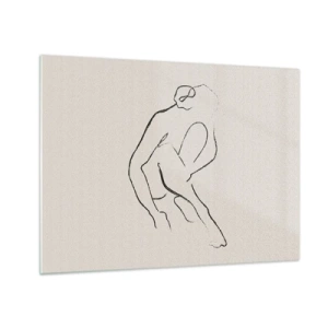 Obraz na skle - Minimalistická skica ženskej siluety v sediacej polohe. - 70x50cm - Intímna skica - Moderná nástenná dekorácia do obývacej izby a spálne ARTTOR