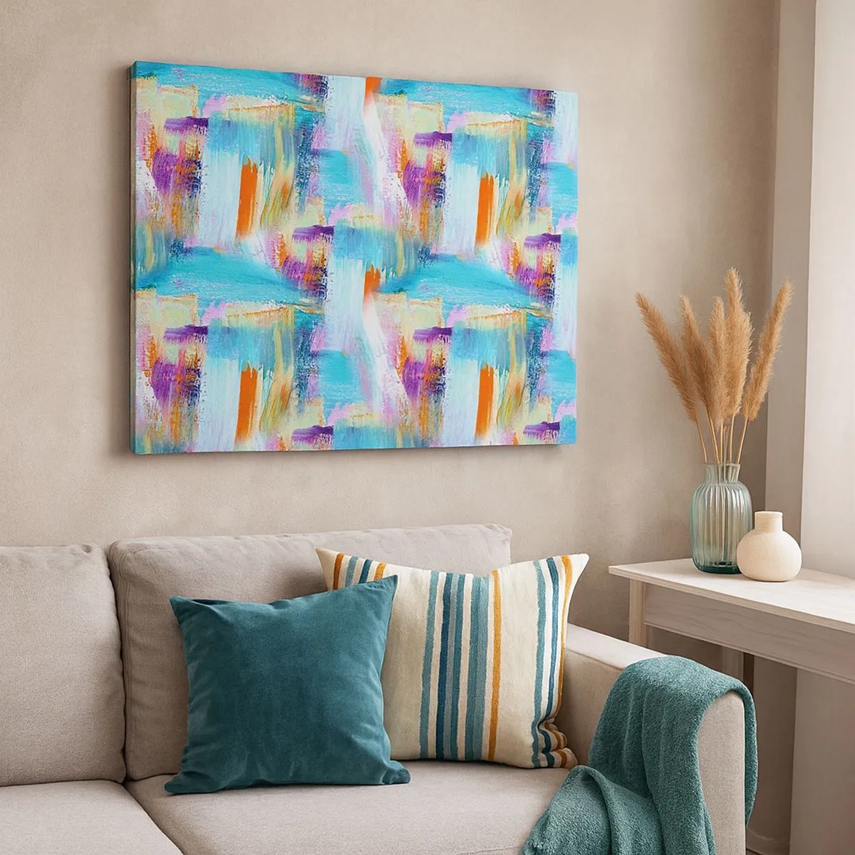 Obraz na plátne - Farebná abstrakcia s dynamickými ťahmi štetcom - 70x50cm - Veselé striedavé cákance - Moderná nástenná dekorácia do obývacej izby a spálne ARTTOR