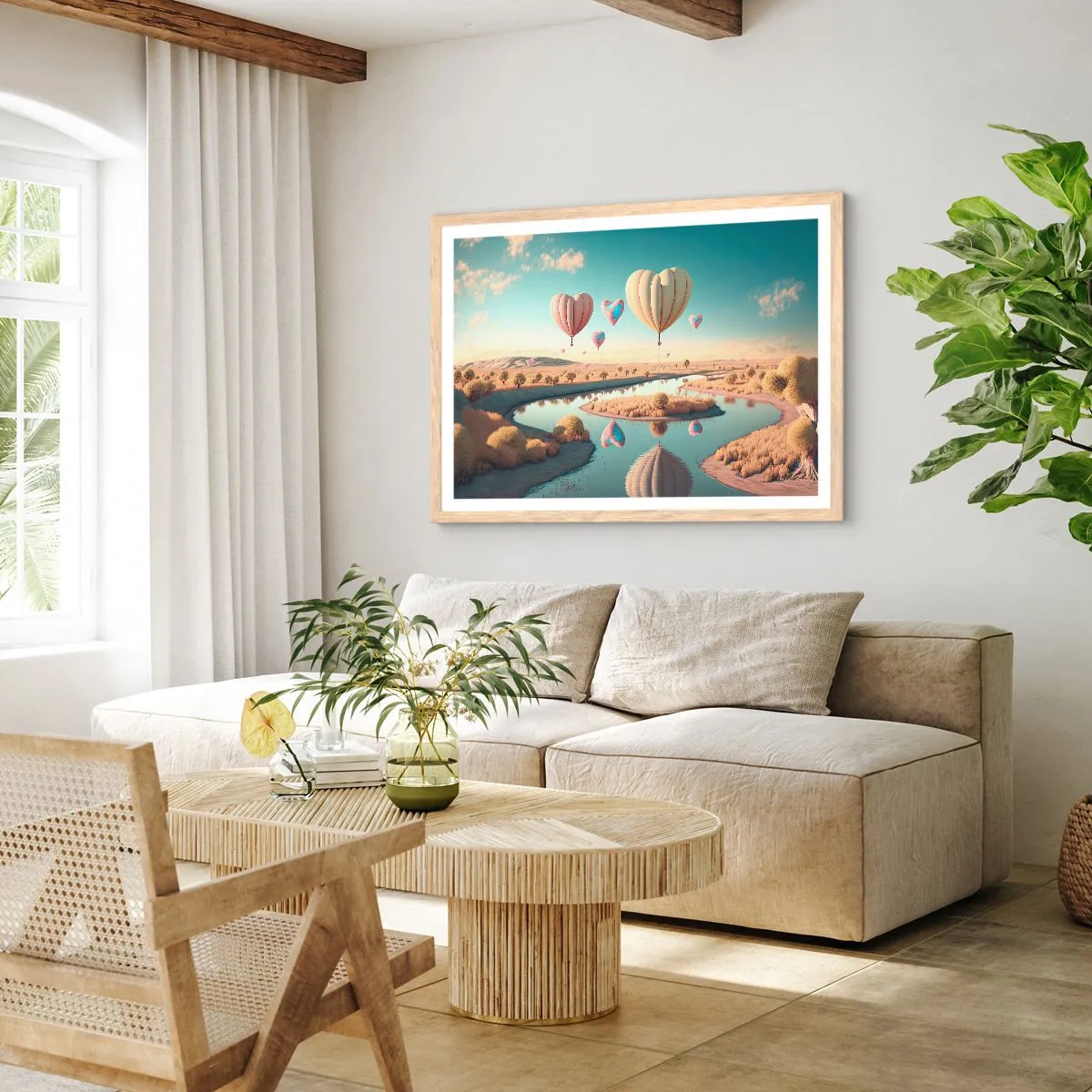 Plagát v ráme zo svetlého duba - Láska ťa nechá vzlietnuť - 100x70 cm