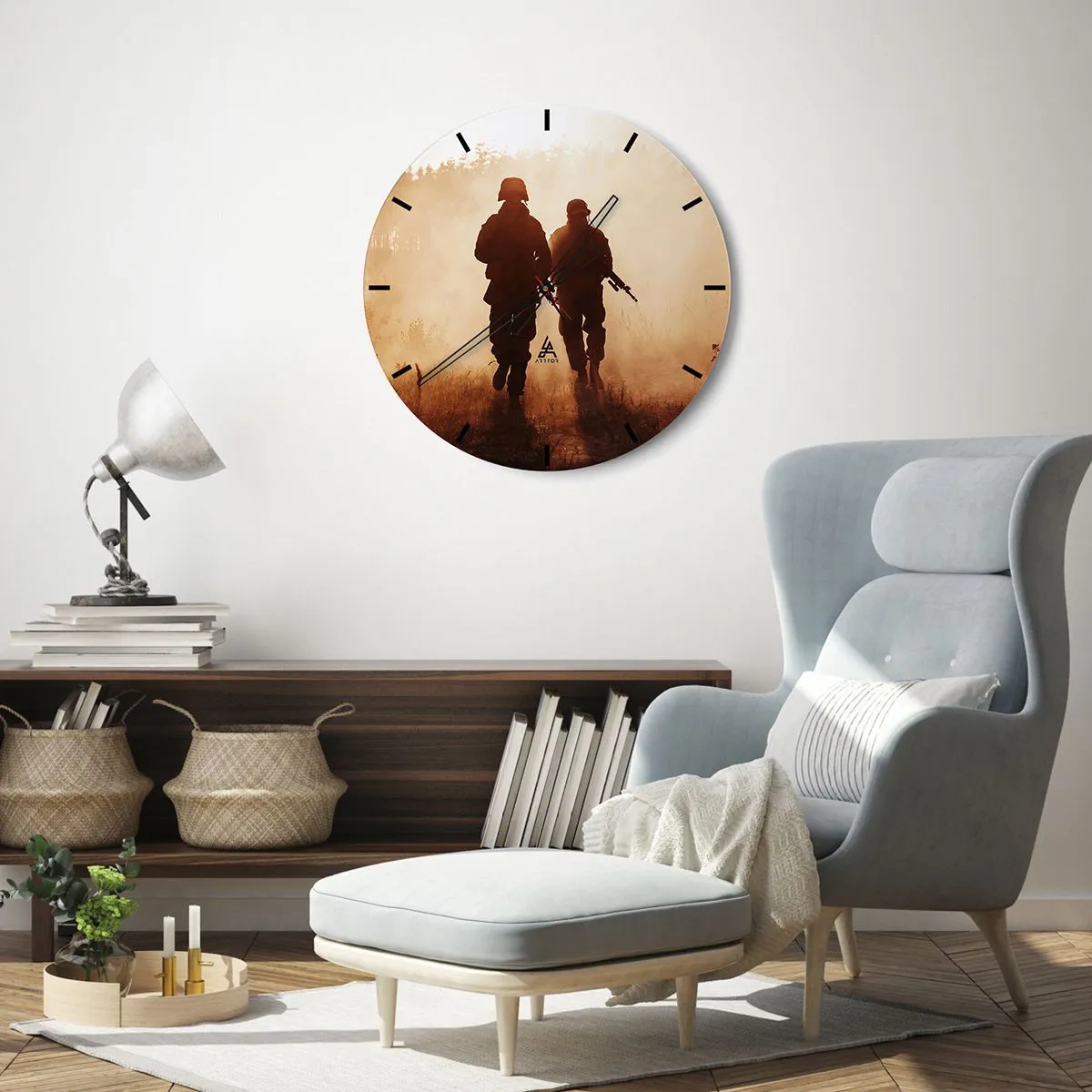 Nástenné hodiny - Siluety vojakov v rannej hmle na pozadí prírody - 30x30cm - Call of Duty - Moderná nástenná dekorácia do obývacej izby, kuchyne a spálne ARTTOR