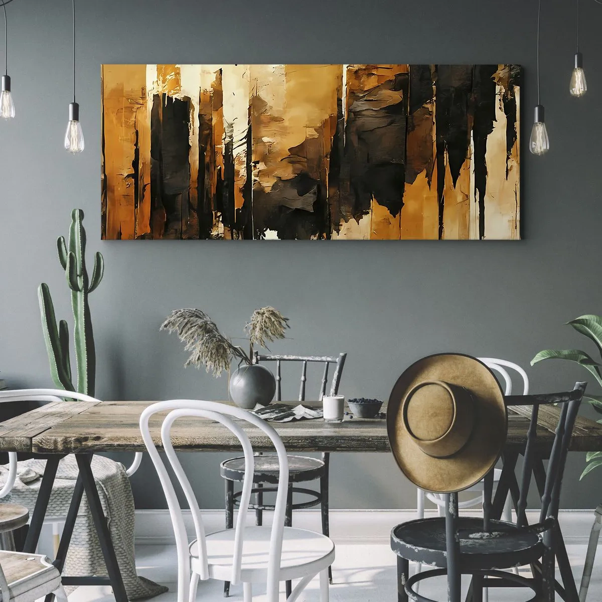 Obraz na plátne - Harmónia čiernej a zlatej - 100x40 cm