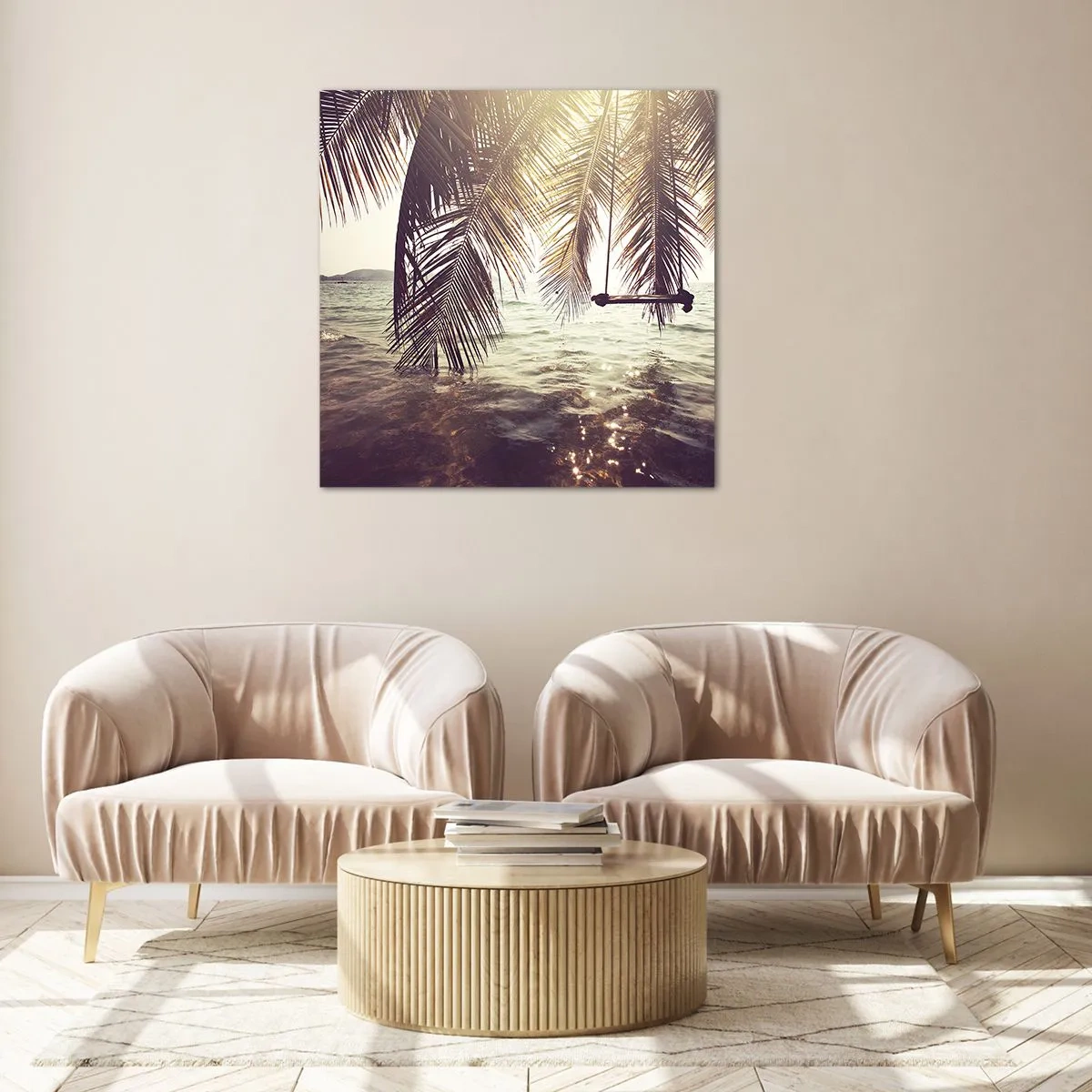 Obraz na skle - Hojdať sa ľubovoľne v oblakoch - 70x70 cm