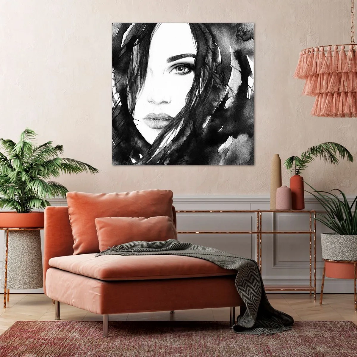 Obraz na plátne - Portrét dámy v čiernej a bielej - 60x60 cm