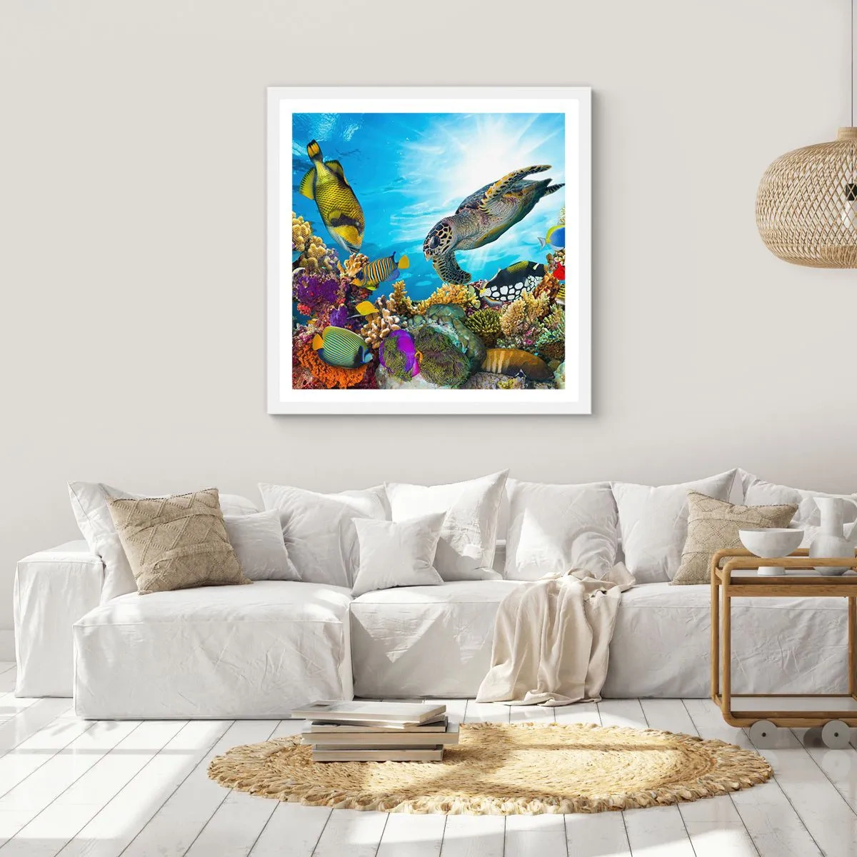 Plagát v bielom ráme - Koralová promenáda - 60x60 cm