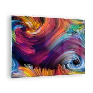 Obraz na skle - Farebné víry a dynamické ťahy štetcom v abstrakcii - 70x50cm - Začiatok nového sveta - Moderná nástenná dekorácia do obývacej izby a spálne ARTTOR