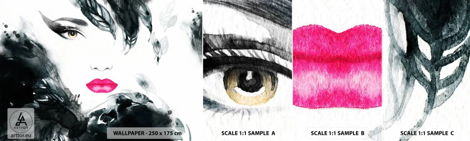 Vzorka Fototapeta Standard Eco - Pozor! Femme fatale - Abstrakcia, Ženská tvár, Portrét ženy - 100x30 cm