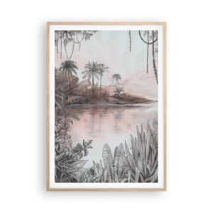 Plagát v ráme zo svetlého duba - Denník cestovateľa z 19. storočia - 70x100 cm