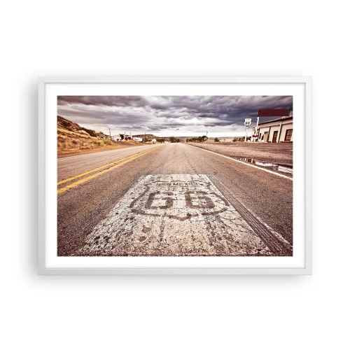 Plagát v bielom ráme - Mother Road - americká legenda - 70x50 cm