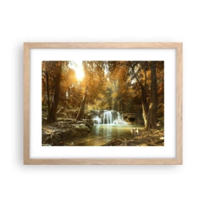 Plagát v ráme zo svetlého duba - Parkový vodopád - 40x30 cm