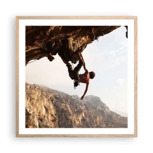 Plagát v ráme zo svetlého duba - Svet zovretý v ruke na zosuve balvanu - 60x60 cm