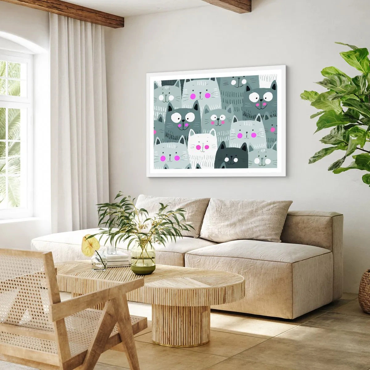 Plagát v bielom ráme - Mačací svet - 100x70 cm