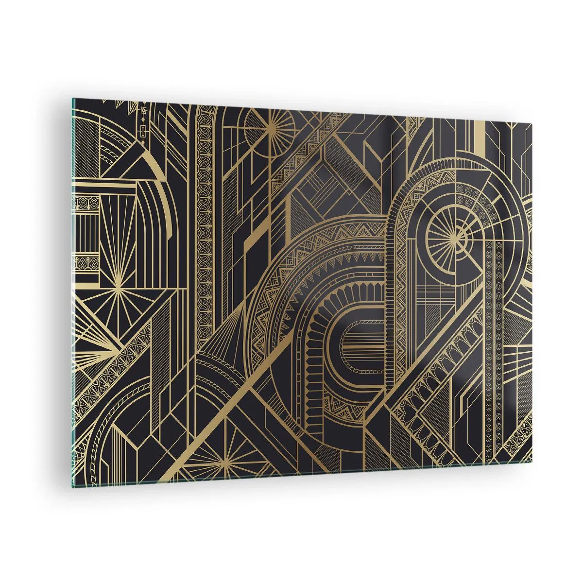 Obraz na skle - Geometrický vzor v štýle Art Deco v zlatej a čiernej farbe - 70x50cm - Koncepty, nápady, plány - Moderná nástenná dekorácia do obývacej izby a spálne ARTTOR