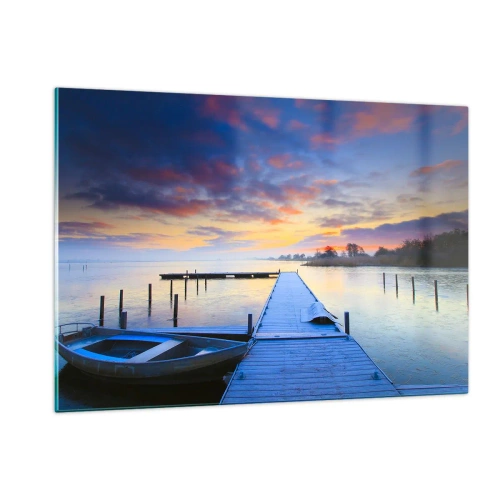 Obraz na skle - Fialovo-zlatý pokoj - 120x80 cm