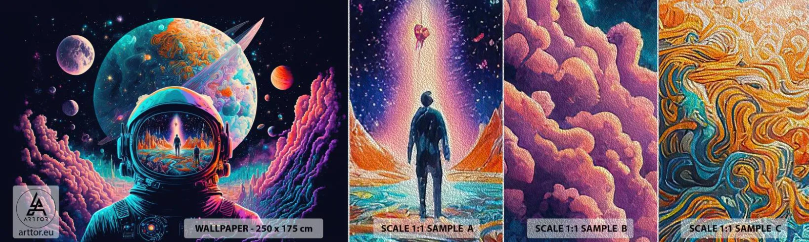 Vzorka fototapety Premium Sand - Filozofom sa to ani nesnívalo - Astronaut, Futuristický, Kozmos - 100x30 cm